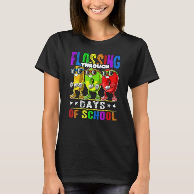 Camiseta Flossing Through 100 Days Of School 100th Day Scho (Anverso)