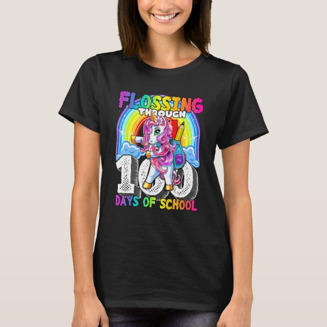 Camiseta Flossing Through 100 Days Of School Flossing Unico (Anverso)