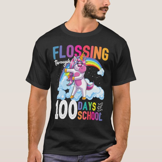 Camiseta Flossing Through 100 Days Of School Flossing Unico (Anverso)