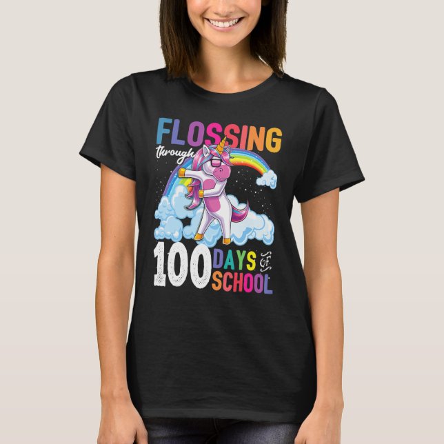 Camiseta Flossing Through 100 Days Of School Flossing Unico (Anverso)