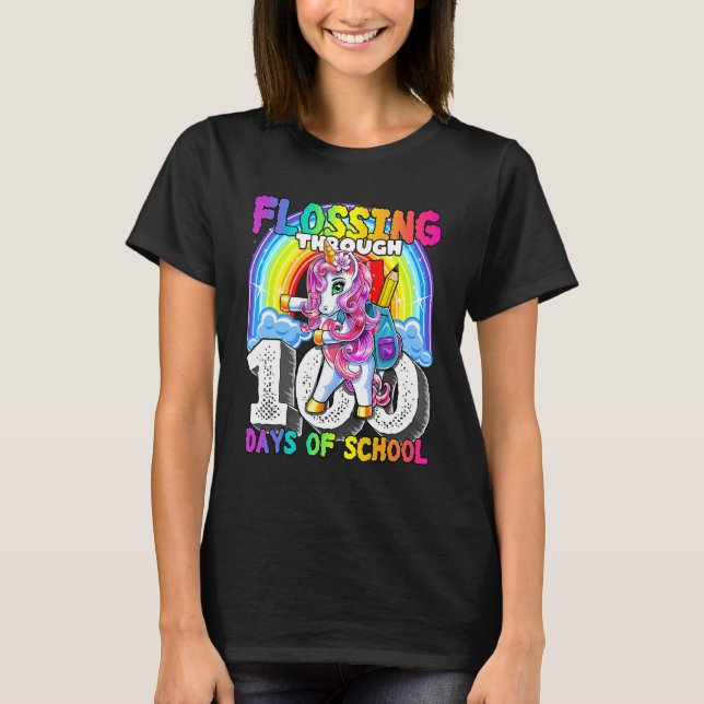 Camiseta Flossing Through 100 Days Of School Flossing Unico (Anverso)