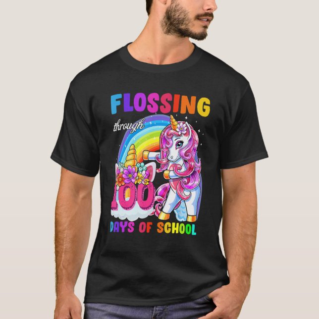 Camiseta Flossing Through 100 Days Of School Flossing Unico (Anverso)