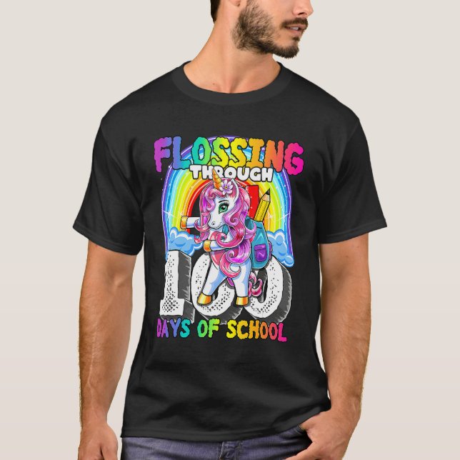 Camiseta Flossing Through 100 Days Of School Flossing Unico (Anverso)