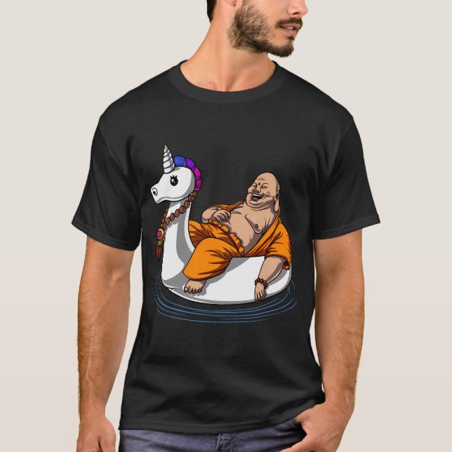 Camiseta Flotador de Buda montando Unicornio (Anverso)