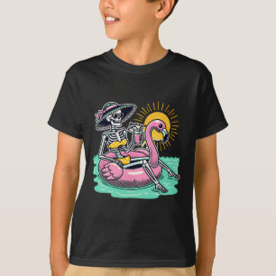 Camiseta Flotador de flamenco esqueleto de verano retro vac