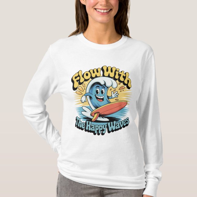 Camiseta Flow With The Happy Waves Retro Surf Vibes Women's (Anverso)