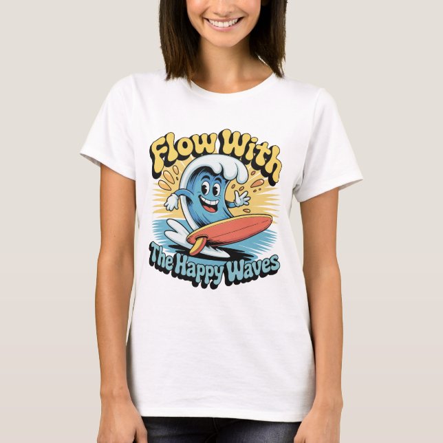 Camiseta Flow With The Happy Waves Retro Surf Vibes Women's (Anverso)