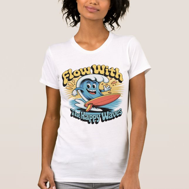 Camiseta Flow With The Happy Waves Retro Surf Vibes Women's (Anverso)