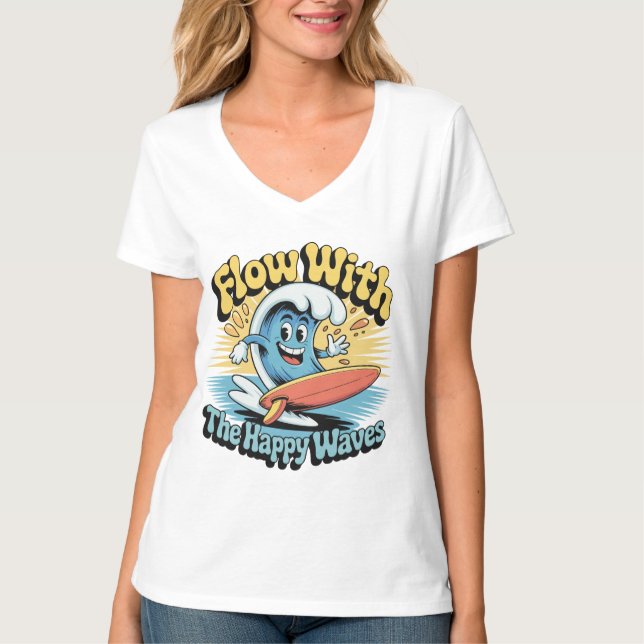 Camiseta Flow With The Happy Waves Retro Surf Vibes Women's (Anverso)