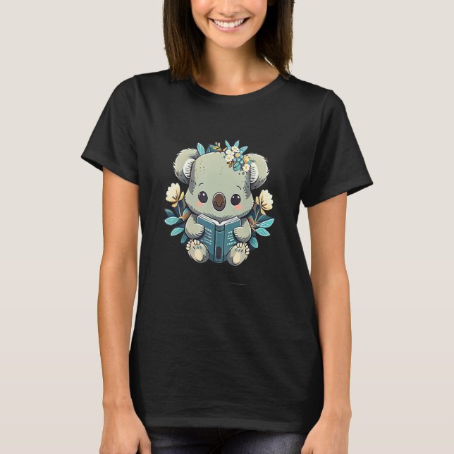 Camiseta Flower And Book  Bookworm Cute koala Reading Books (Anverso)
