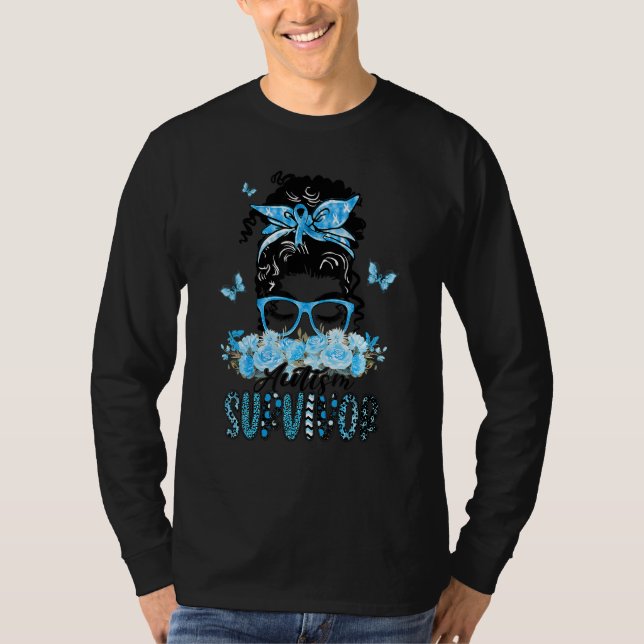 Camiseta Flower Butterfly Messy Bun Autism Survivor (Anverso)