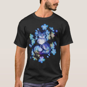Camiseta Flower Cat Art Cute blue kitties 