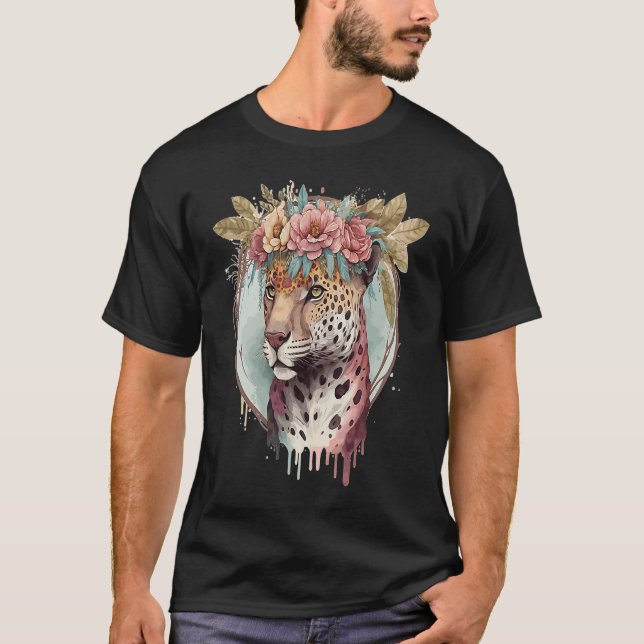 Camiseta Flower Crown Jaguar Floral Animal (Anverso)