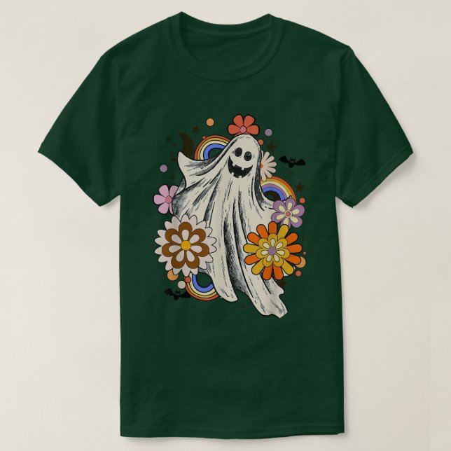 Camiseta Flower Ghost Halloween, Spooky Halloween Mom, Cort (Diseño del anverso)