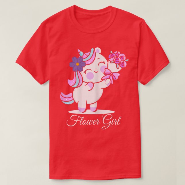 Camiseta Flower Girl, Bride Unicorn Flowers Married Wedding (Diseño del anverso)