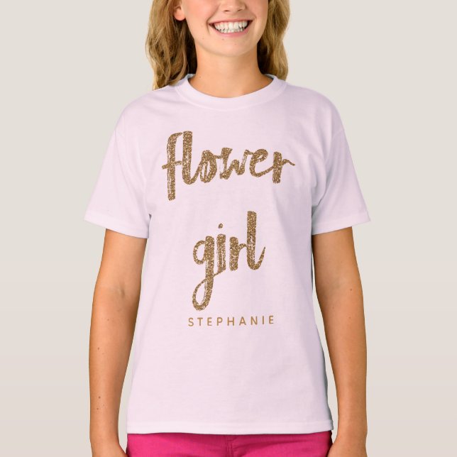 Camiseta Flower Girl Gold Purpurina Wedding Party (Anverso)
