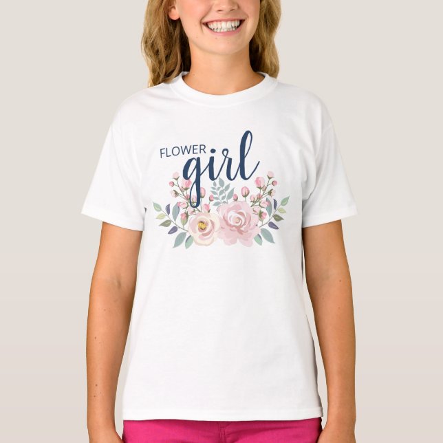 Camiseta Flower Girl Pink Floral Wedding T-Shirt (Anverso)