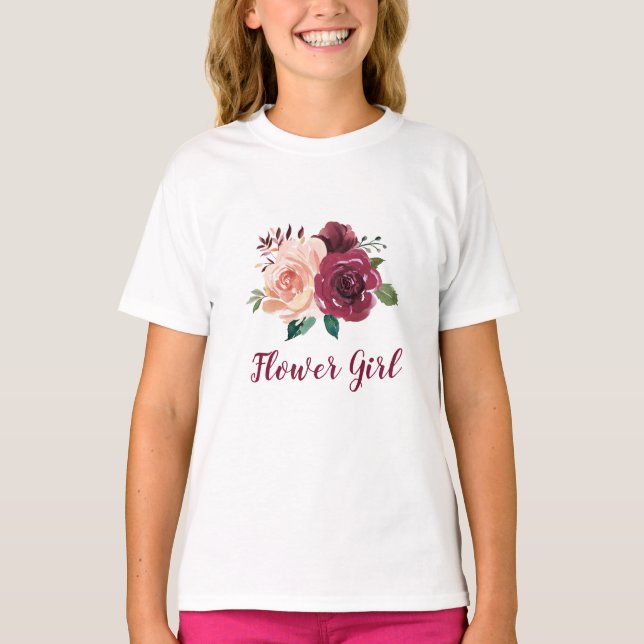 Camiseta Flower Girl Rubor Pink Burgundy Rosa Floral (Anverso)
