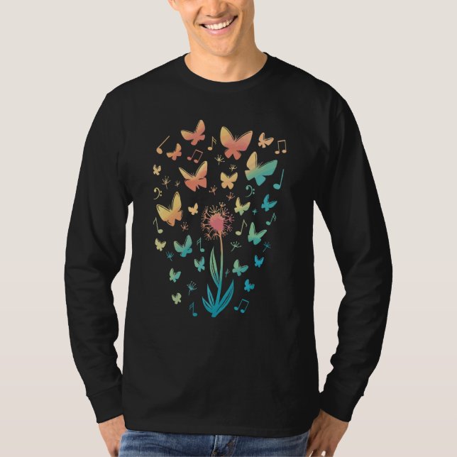 Camiseta Flower Music Butterflies Musical Notes Nat (Anverso)