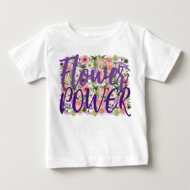 Camiseta Flower power bebé top morado boho actitud (Anverso)