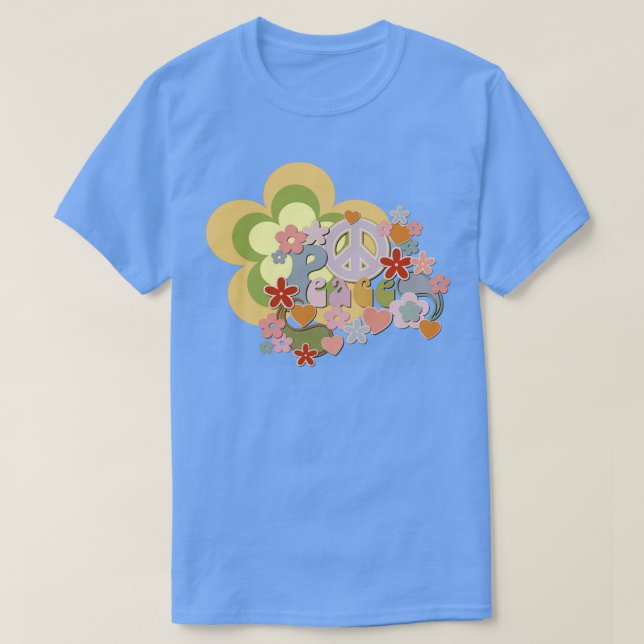 Camiseta Flower Power Peace and Love Retro Design (Diseño del anverso)