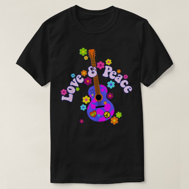 Camiseta Flower Retro Poder Guitarra Amor Y Paz 2 Fan F (Diseño del anverso)