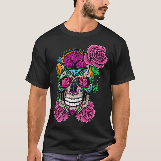 Camiseta Flower Skull Sugar Roses Floral Skeleton Cute Punk (Anverso)