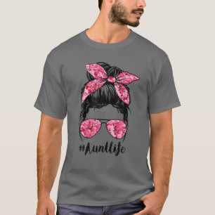 Camiseta Flower Tía Life Messy Bun Hair Gafas de sol Rosa M