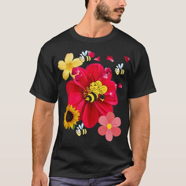 Camiseta Flowers Bee Funny Retro style Novelty Nature (Anverso)