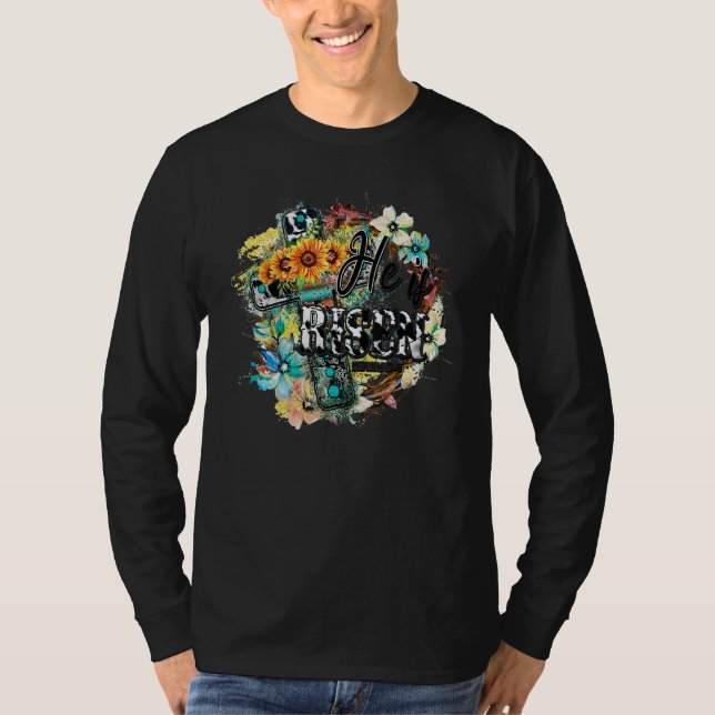 Camiseta Flowers Bless Faith Cross He is Risen Matthew Bibl (Anverso)