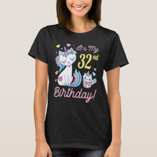 Camiseta Flowers Cat 32 años Feliz día a mí es mi 32°