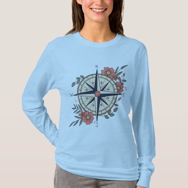 Camiseta Flowers, Directions, Compass (Anverso)