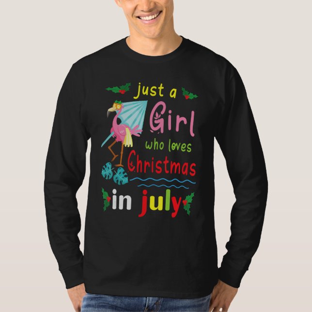 Camiseta Flowers Flamingo Just A Girl Who Loves Christmas I (Anverso)