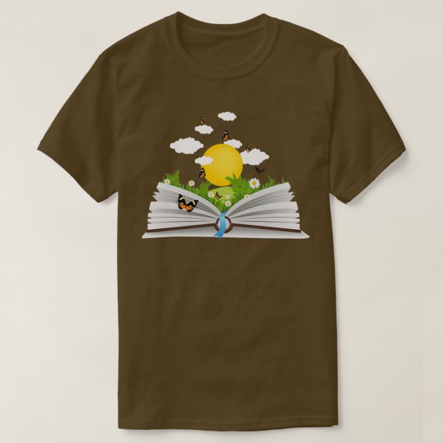 Camiseta flowers growing from book Sticker addicted to read (Diseño del anverso)