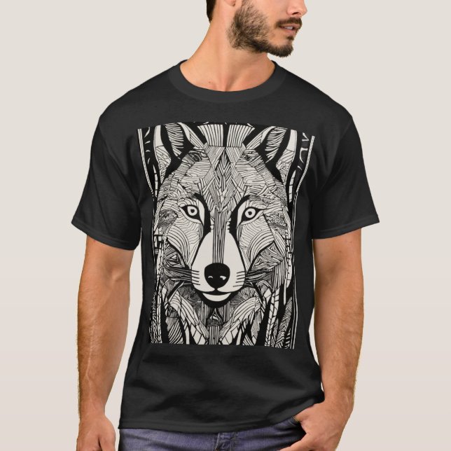 Camiseta Flowing Lines Wolf Design – Geometric Nature Shirt (Anverso)