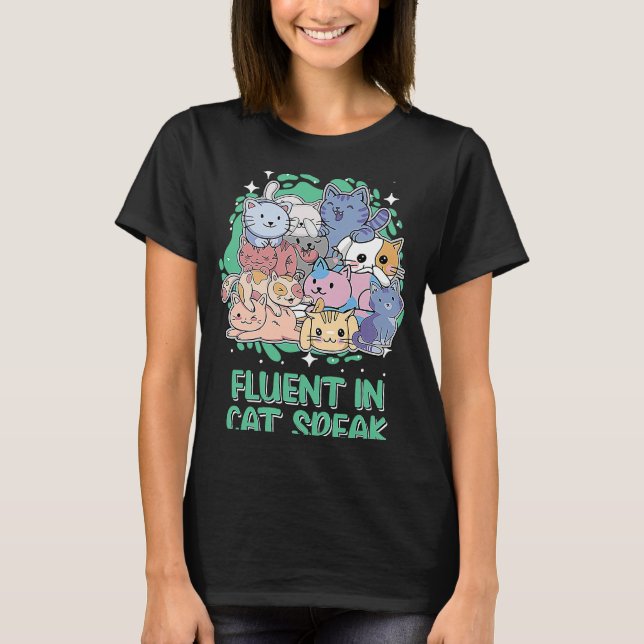 Camiseta Fluent in Cat Habla Gato Gato Gato Gato Gato Humor (Anverso)