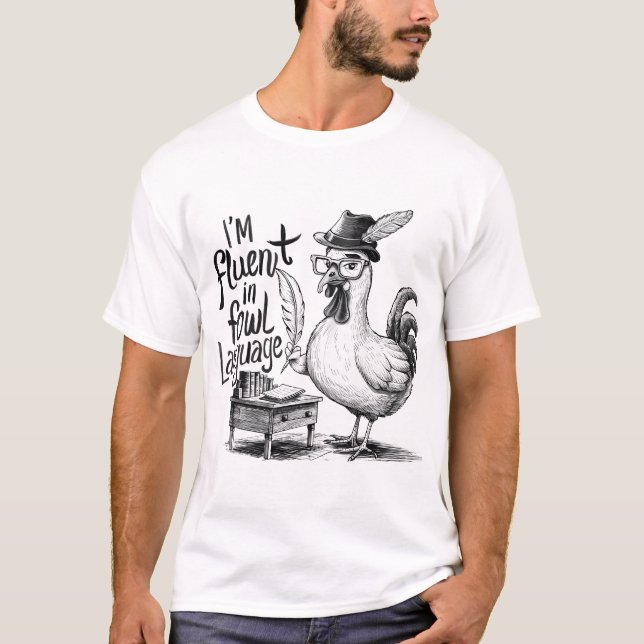 Camiseta Fluent In Fowl Language Funny Farmer Chicken L (Anverso)