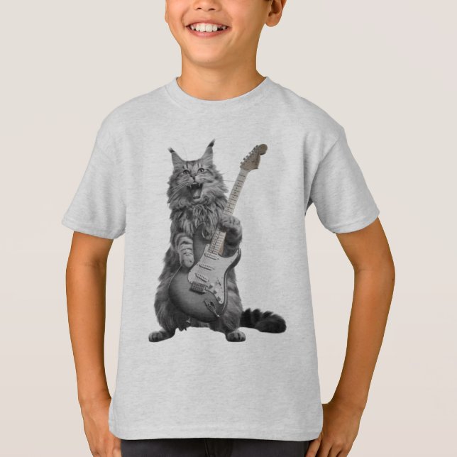 Camiseta Fluffy Feline Rocker | Long-Haired Cat Guitarist (Anverso)