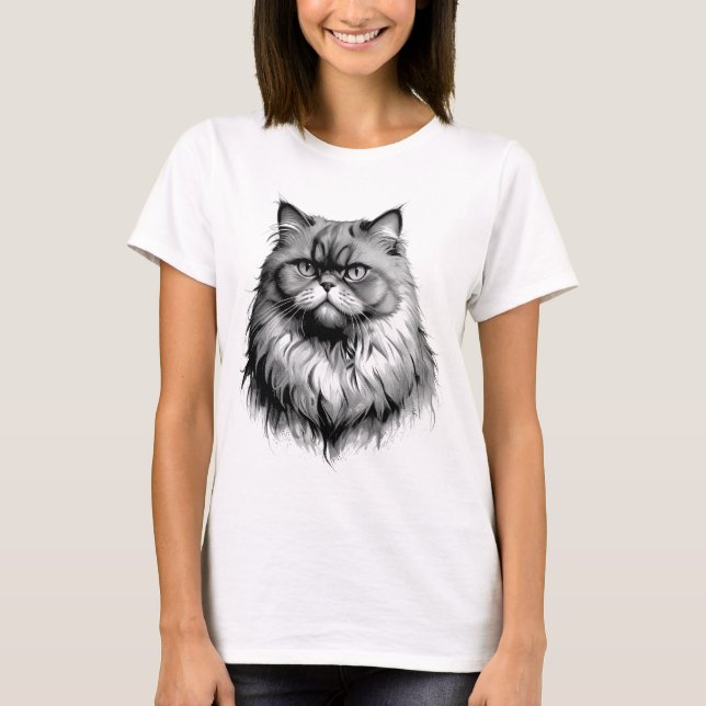 Camiseta Fluffy Persian Cat Sketch Women's T-Shirt (Anverso)