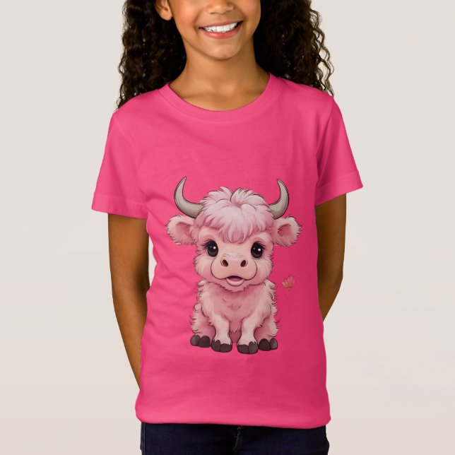Camiseta Fluffy Pink Highlands Scottish Cow (Anverso)
