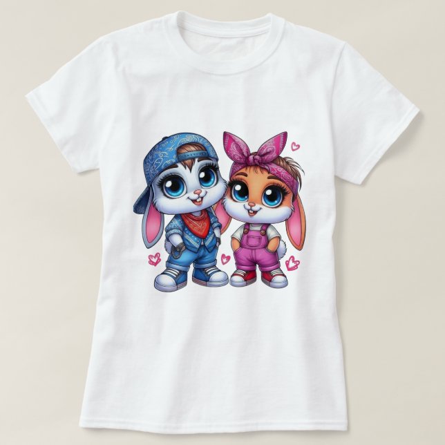 Camiseta 👕🐰Fluffy & Puffy Rabbit Mujer Básica  (Diseño del anverso)