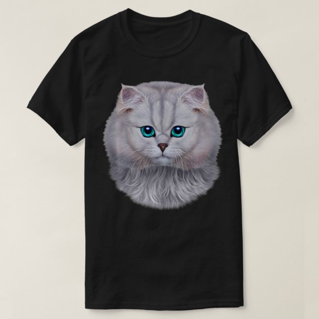Camiseta Fluffy White Cat Face  (Diseño del anverso)