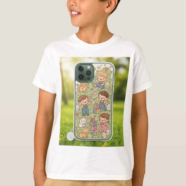 Camiseta fluffy white kittens, and hopping bunnies interact (Anverso)