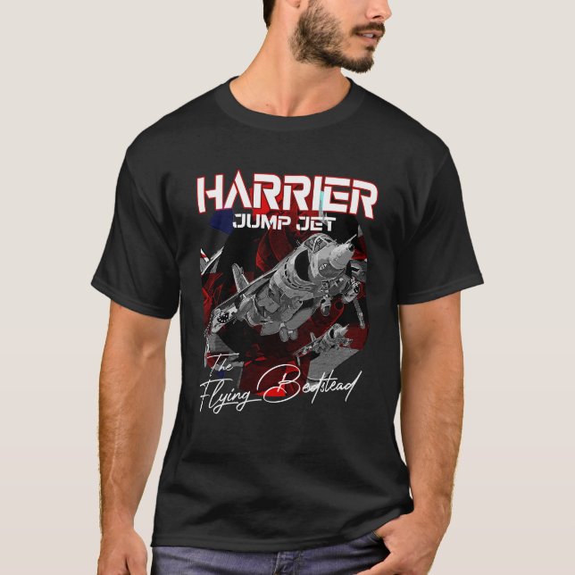 Camiseta Flugzeug, luchador militar Harrier Jump Jet (Anverso)