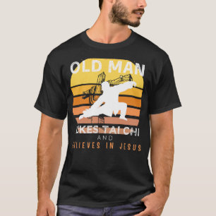Camiseta Flujo divino: Hombre viejo gruñón Jesús calmo en t