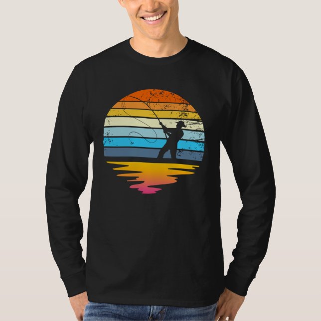 Camiseta Fly Fishing Retro Sunset  Angler Fisherman Fly Fis (Anverso)