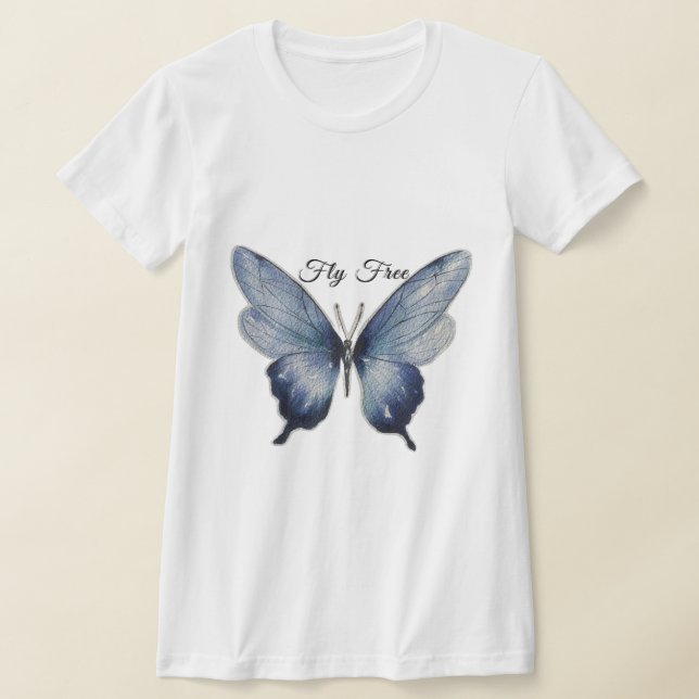 Camiseta Fly Free – Blue Butterfly Art Design (Distribución)