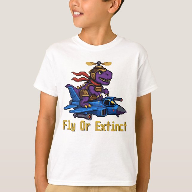 Camiseta Fly Or Extinct Pixel Art Dinosaur Pilot Fighter Je (Anverso)