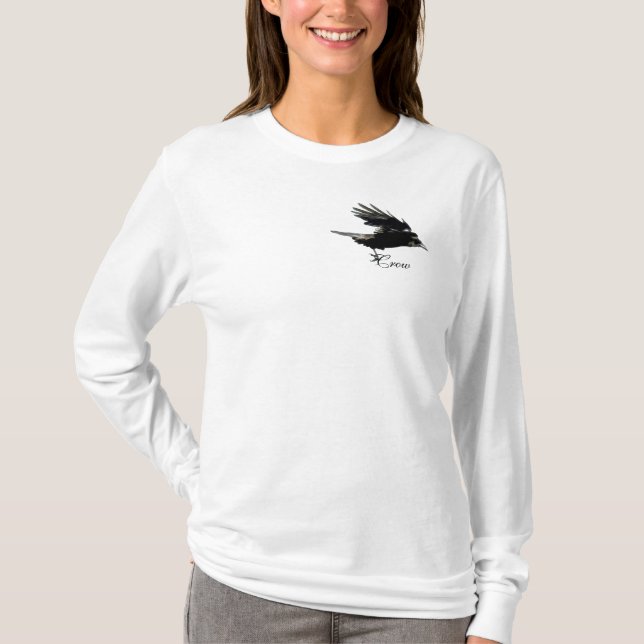 Camiseta Flying Black CROW Wildlife Art Shirt (Anverso)