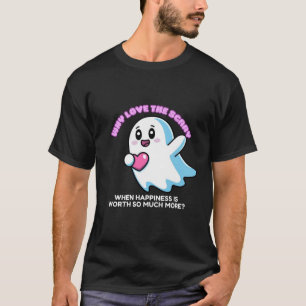 Camiseta Flying Chubby Kawaii Ghost sosteniendo un corazón